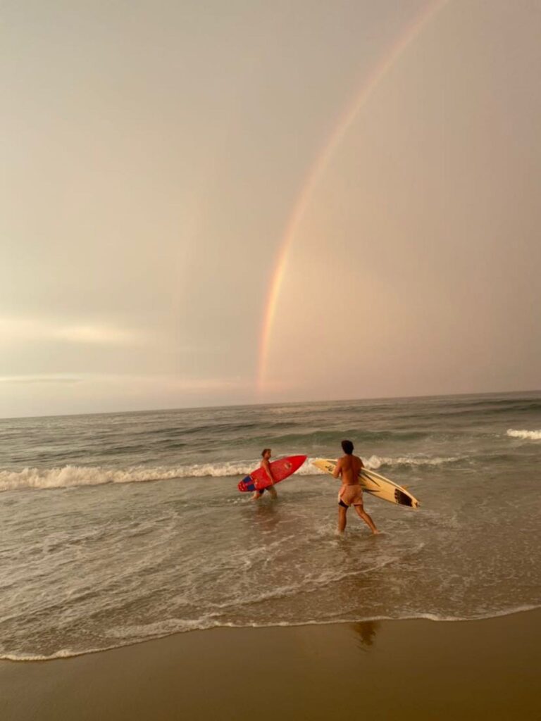 Sam and Kam surfing